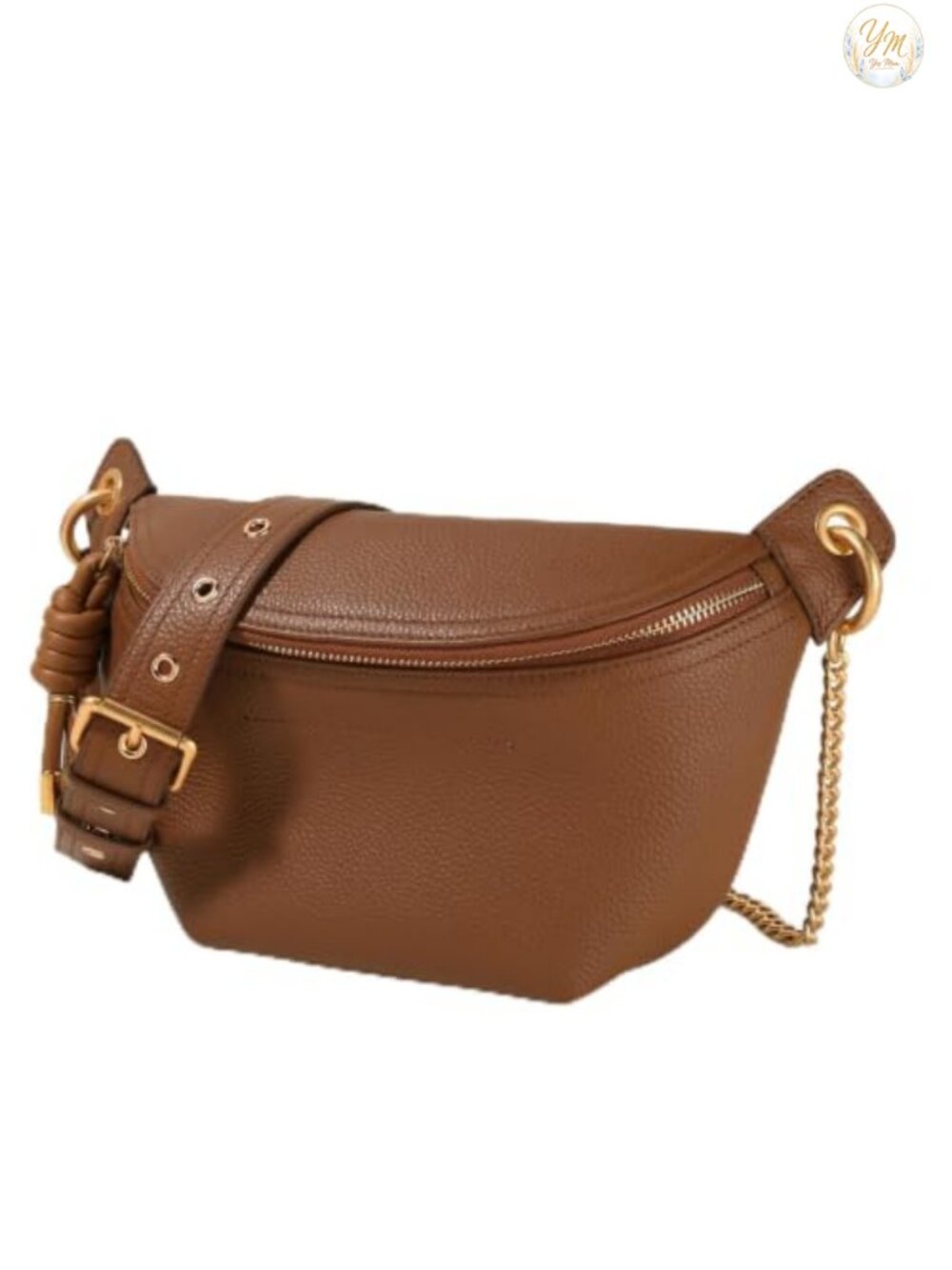 Top Grain Leather Crossbody Belt Bag for Women with Chain Straps